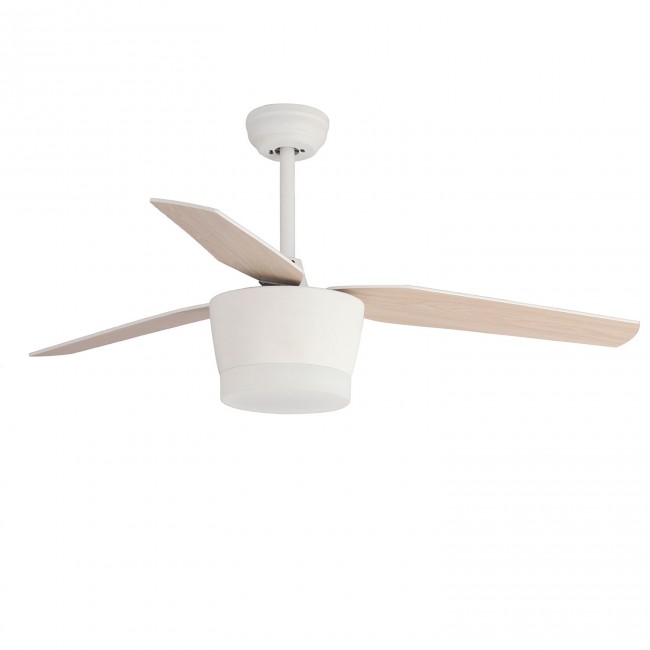 Ventilador LED 18W 3 palas madera reversibles haya y blanco con mando regulable en color Ventilador LED 18W 3 palas madera reversibles haya y blanco con mando regulable en color